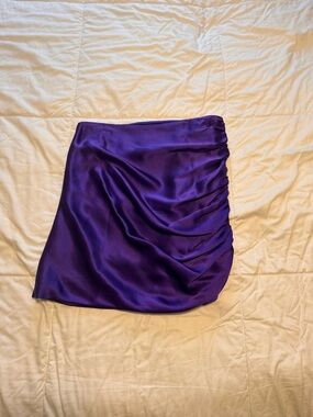 Satin Ruched Mini Skirt in Purple